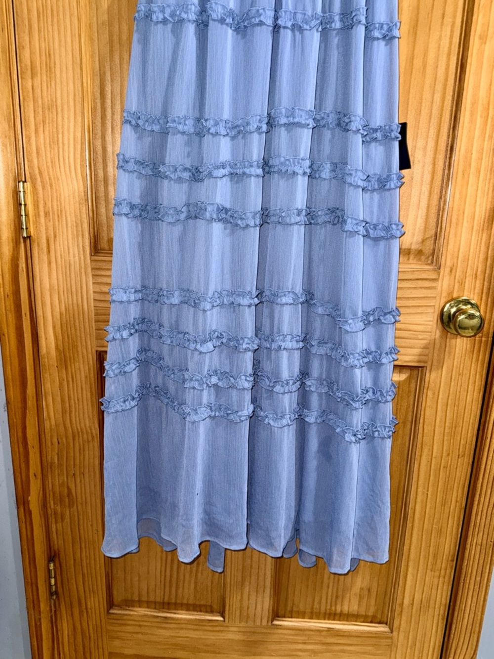 NWT Lulu's Enchantingly Sweet Slate Blue Chiffon Backless Maxi - M - Picture 7 of 16